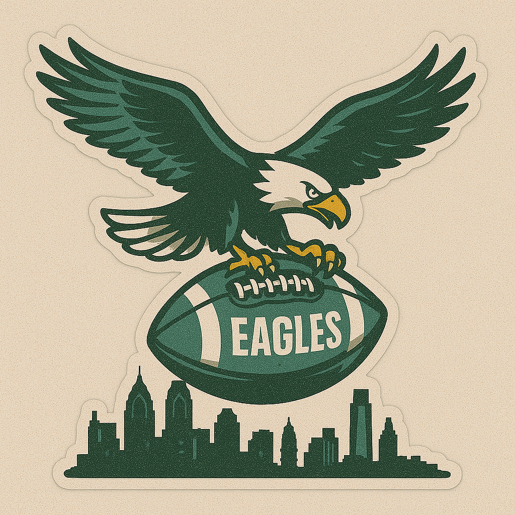 PHILADELPHIA EAGLE CARRYING FOOTBALL OVER CITY STICKER