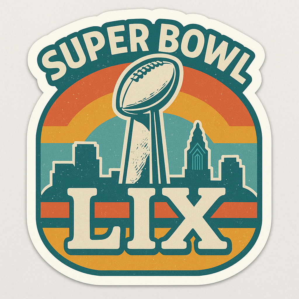 RETRO SUPER BOWL LIX TROPHY STICKER