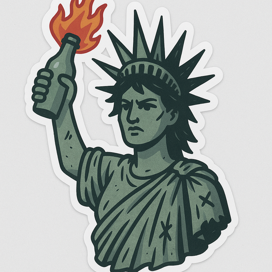 LADY LIBERTY HOLDING A MOLOTOV COCKTAIL STICKER